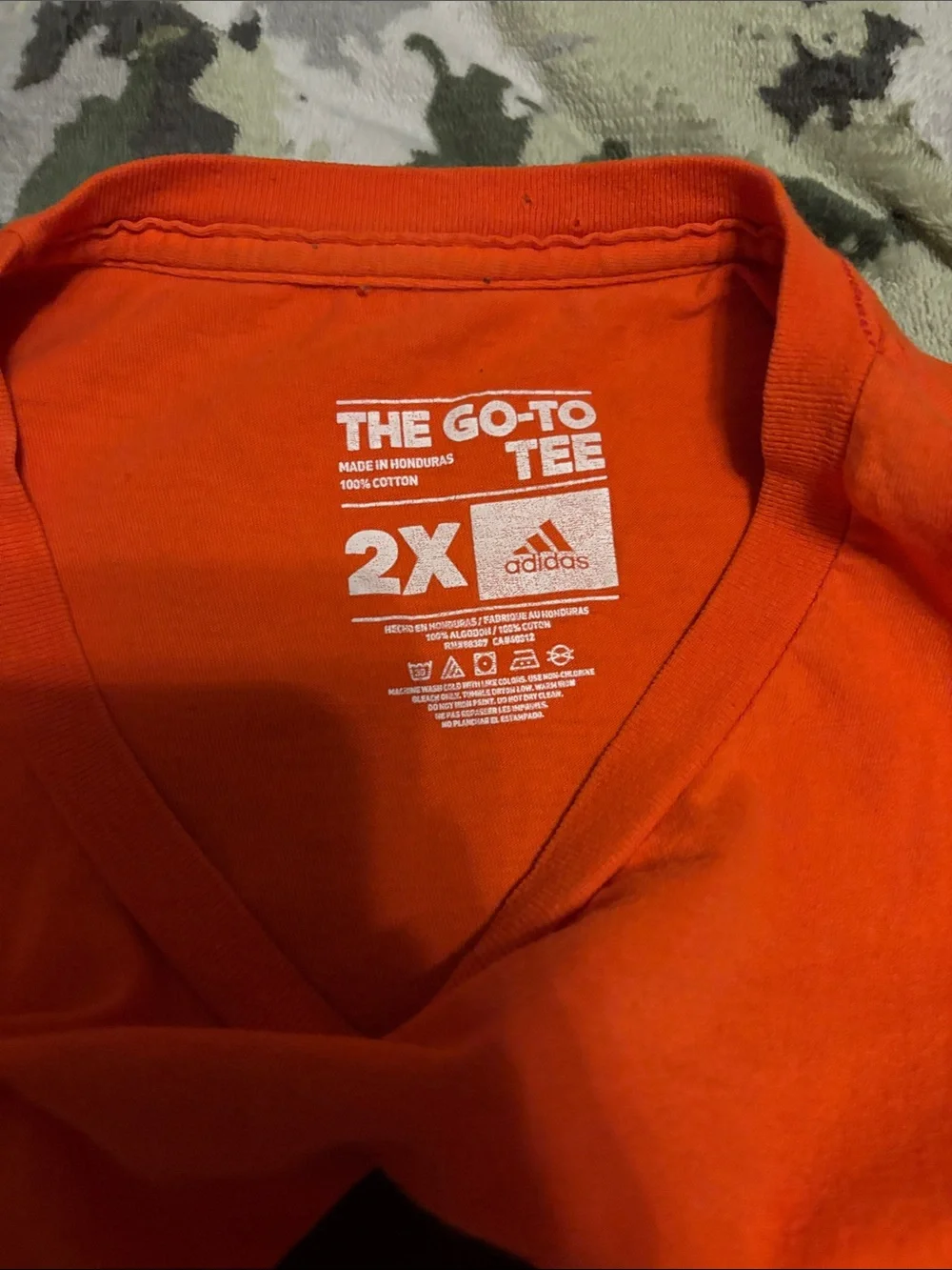 adidas Orange Short Sleeve Tee with Black Logo and White Wordmark